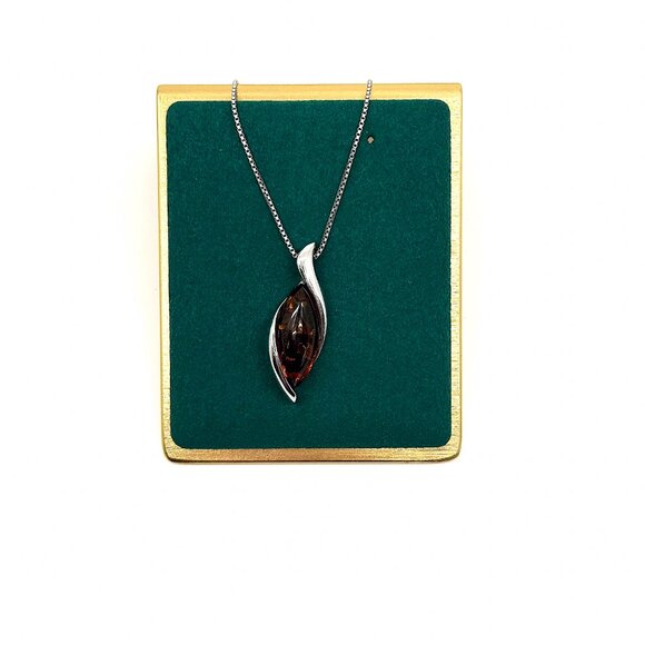 Peora Genuine Baltic Amber Pendant Necklace – Sterling Silver, Cognac Color - Picture 2 of 6